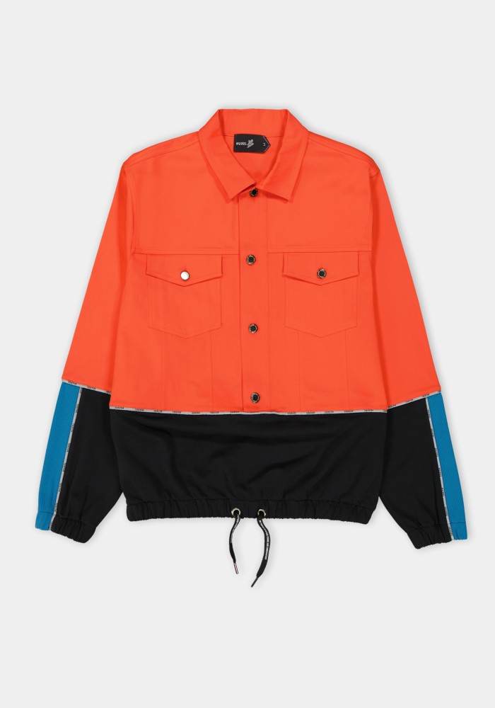 Boho Chic Button Front Blue Black Back Printed Orange Jacket