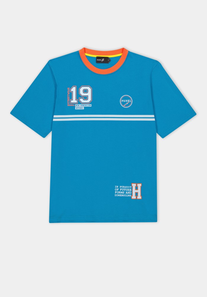 Boho Chic Orange Collar Detailed Blue T-Shirt 19