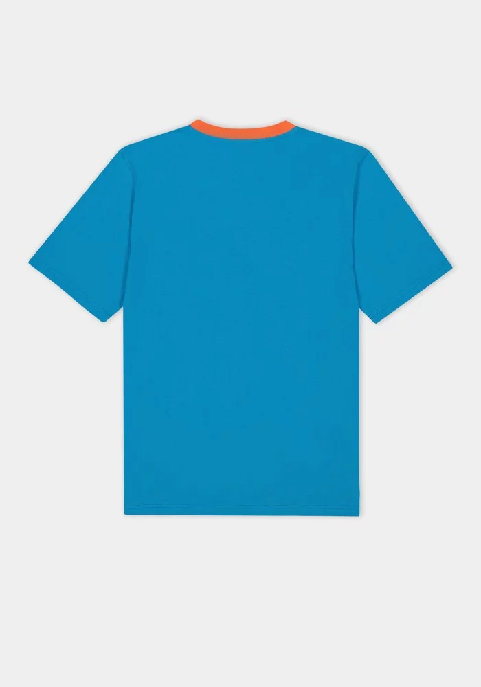 Boho Chic Orange Collar Detailed Blue T-Shirt 19
