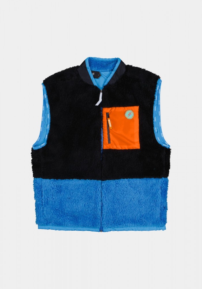 Dark Navy Blue Fleece Vest With Blue- Orange Detail
