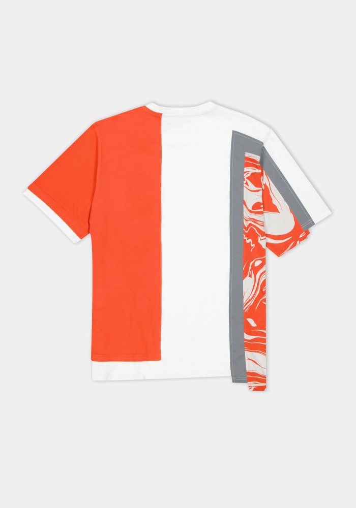 Glam Street Reflector Detailed Assymetric Orange Star T-Shirt