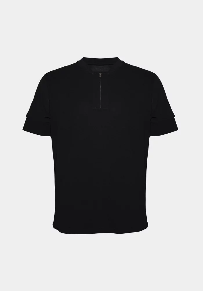 Zip Detailed Black T-Shirt
