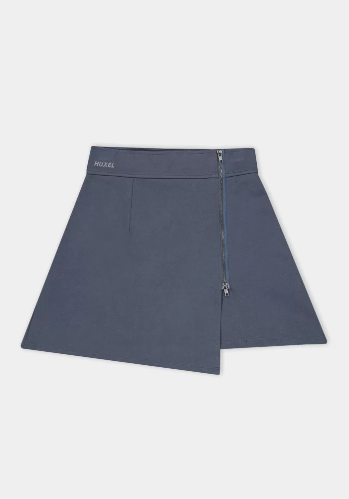 Natural Touch Zipper Detailed Asymmetric Navy Blue Mini Skirt